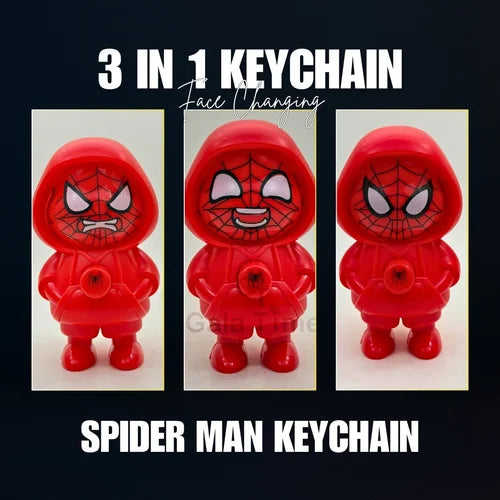 Spider-Man Face Changing Keychain with 3 Expressions(Red)