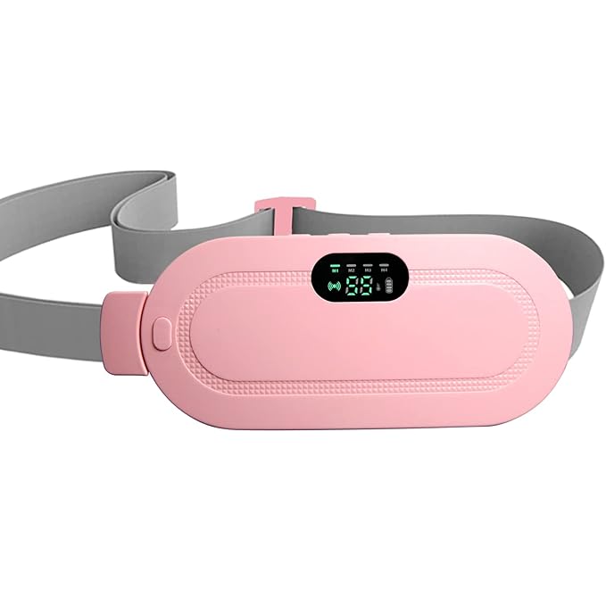 Period Cramp Relief Massager, 3-Speed Temperature Adjustment and 4-Speed Massage Modes, Back and Belly Heating Pad for Women Pink Color
