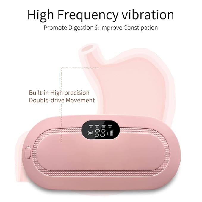 Period Cramp Relief Massager, 3-Speed Temperature Adjustment and 4-Speed Massage Modes, Back and Belly Heating Pad for Women Pink Color