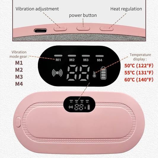 Period Cramp Relief Massager, 3-Speed Temperature Adjustment and 4-Speed Massage Modes, Back and Belly Heating Pad for Women Pink Color