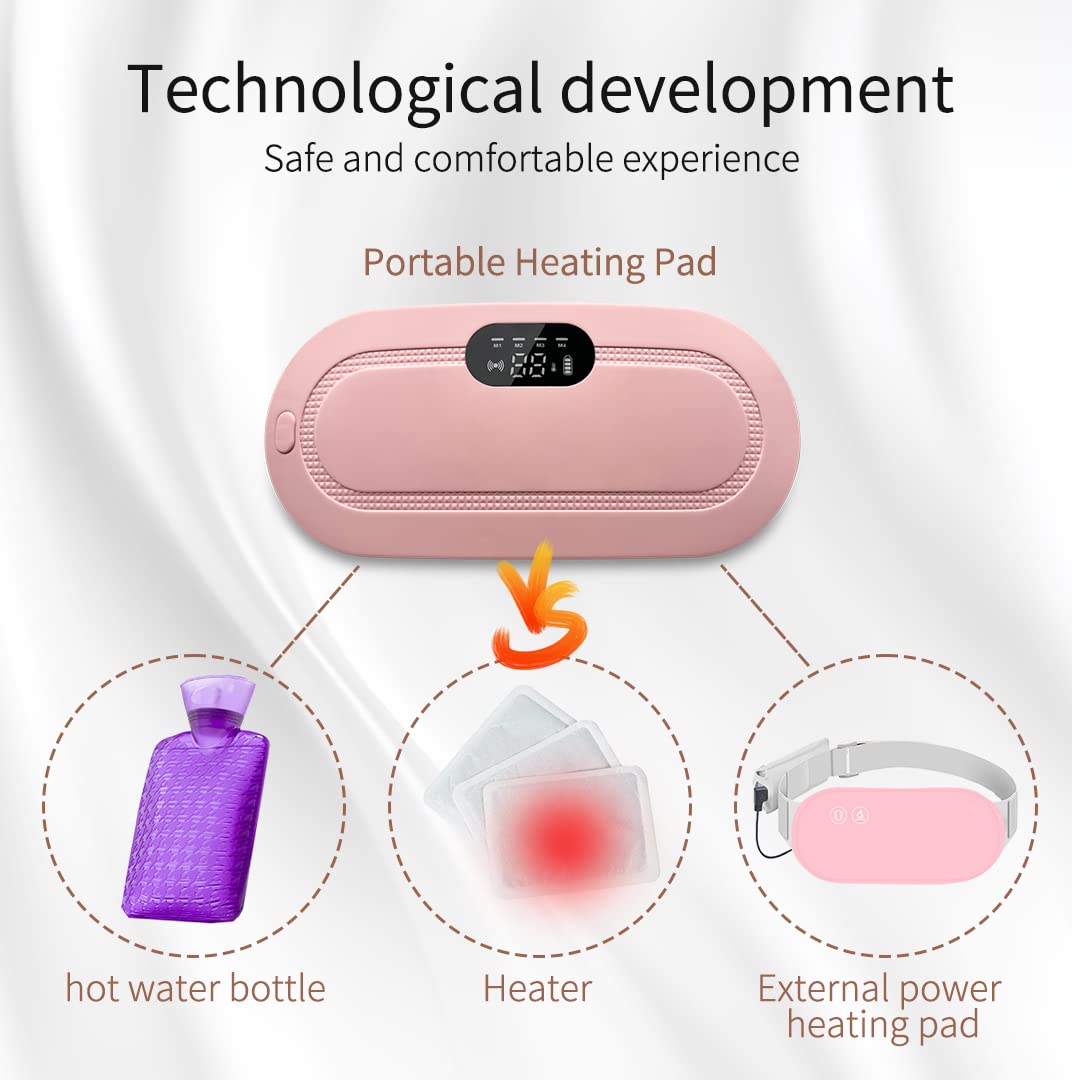 Period Cramp Relief Massager, 3-Speed Temperature Adjustment and 4-Speed Massage Modes, Back and Belly Heating Pad for Women Pink Color