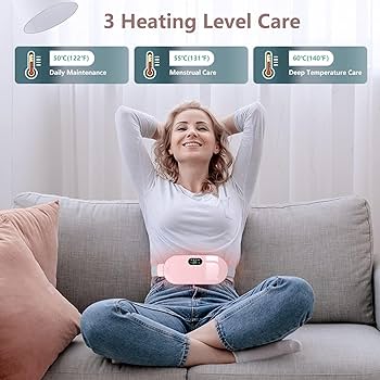 Period Cramp Relief Massager, 3-Speed Temperature Adjustment and 4-Speed Massage Modes, Back and Belly Heating Pad for Women Pink Color
