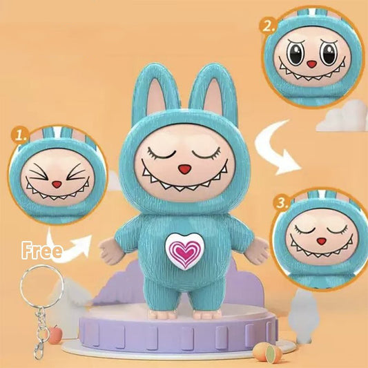 Labubu Face Changing Keychain with 3 Expressions(Blue)