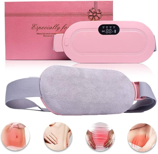 Period Cramp Relief Massager, 3-Speed Temperature Adjustment and 4-Speed Massage Modes, Back and Belly Heating Pad for Women Pink Color