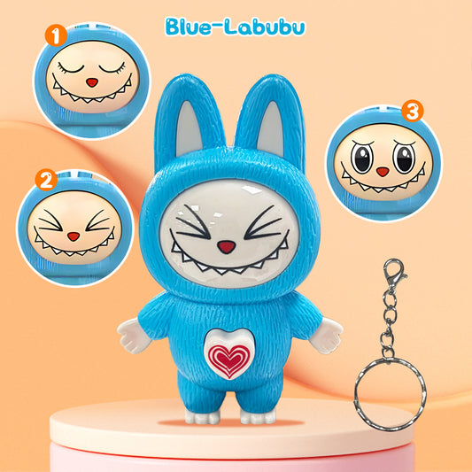 Labubu Face Changing Keychain with 3 Expressions(Blue)